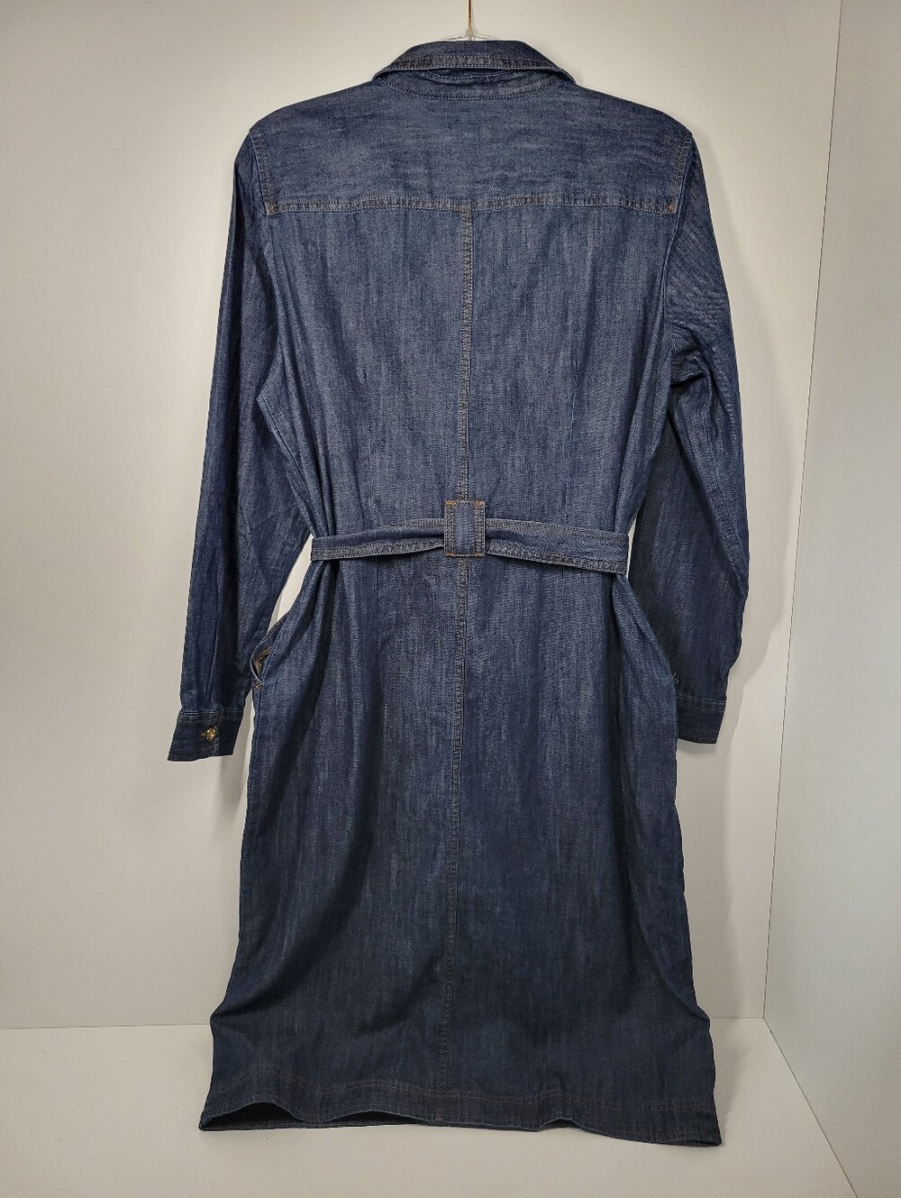 Talbots Blue Denim 100% Cotton Button Up Long Sleeve Shirt Dress Women Sz Large - Picture 4 of 6